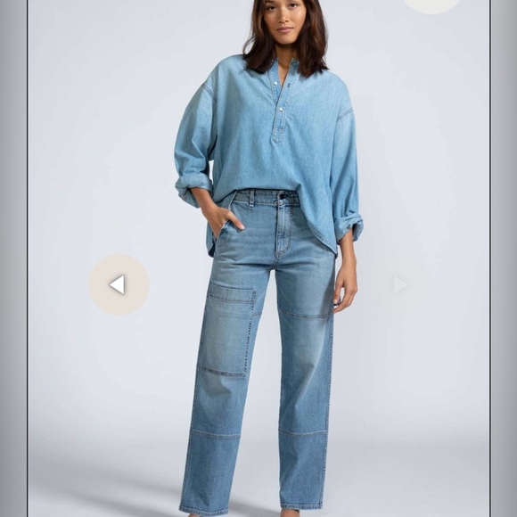 ASKK NY Sky Blue Denim Henley top- Jackson - Picture 1 of 10